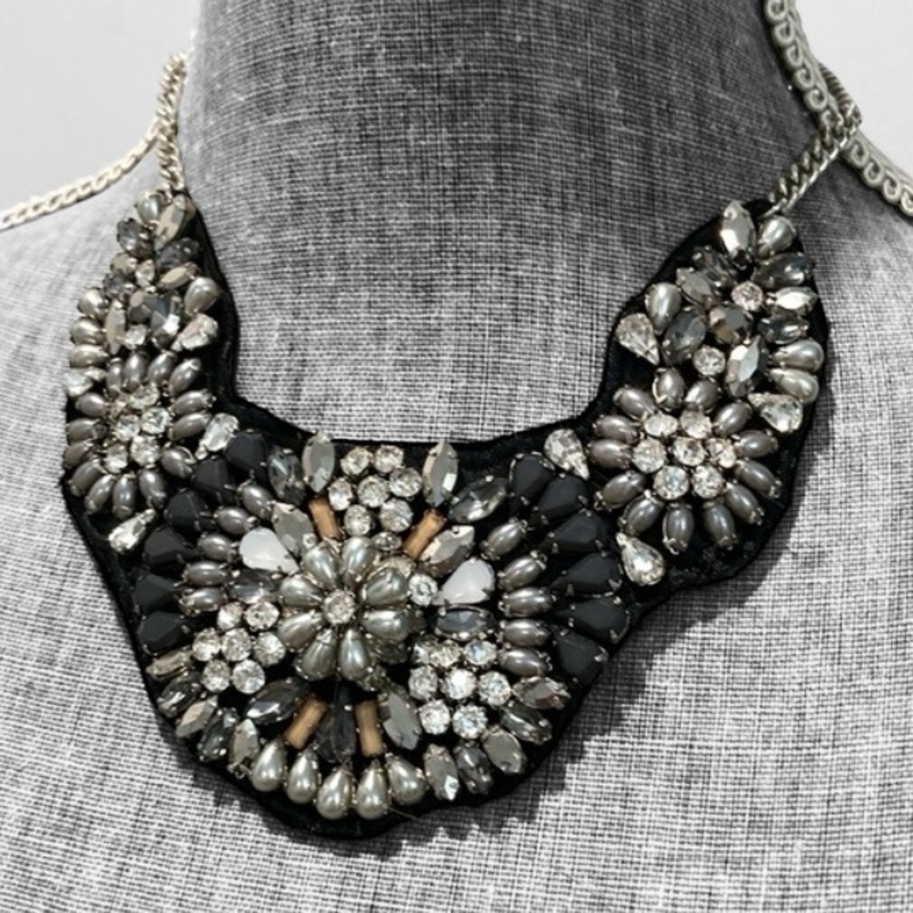 Rhinestone & Glass Cabachon Statement Necklace